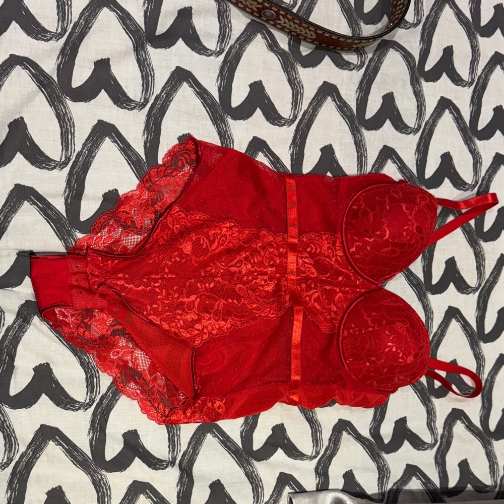 Charisma Red Lace Bra Bodysuit